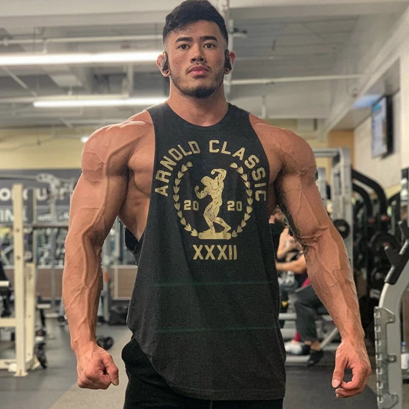Men's Fitness Tank Top Loose Sleeveless Gym Training Apparel American Style Bodybuilding Sportswear Large Size Trendy T-shirt