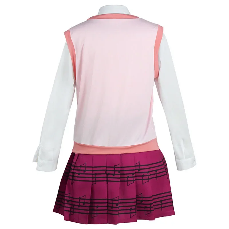 Costume de Cosplay Anime Danganronpa Kaede Akamatsu, gilet rose, chemise, jupe, uniforme, perruque pour femmes et filles,