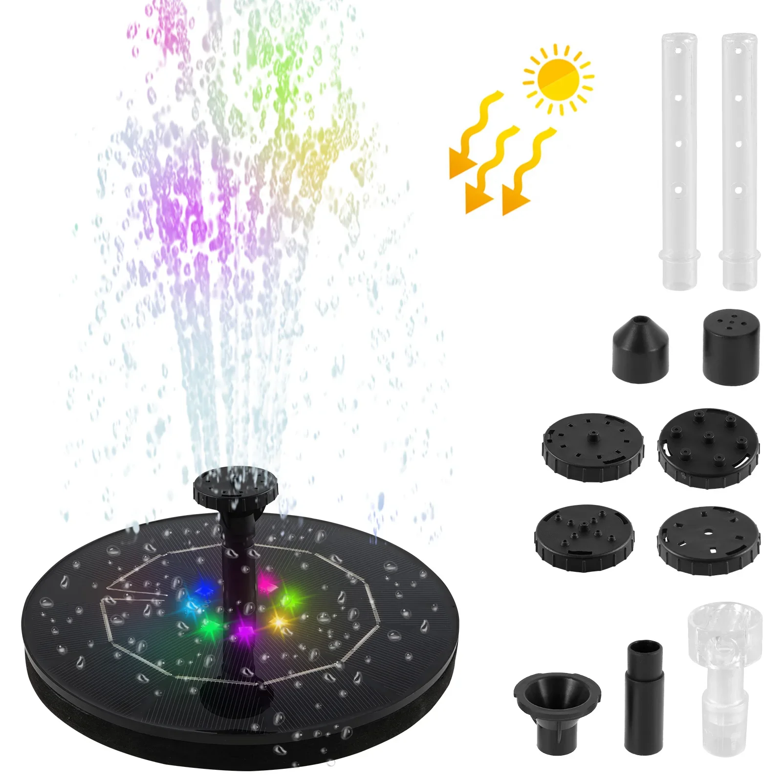 

Colorful Solar Fountain 1W/2.5W Floating Bird Bath Garden Pool Pond Solar Water Fountain Pump for Garden Decoration Outdoor