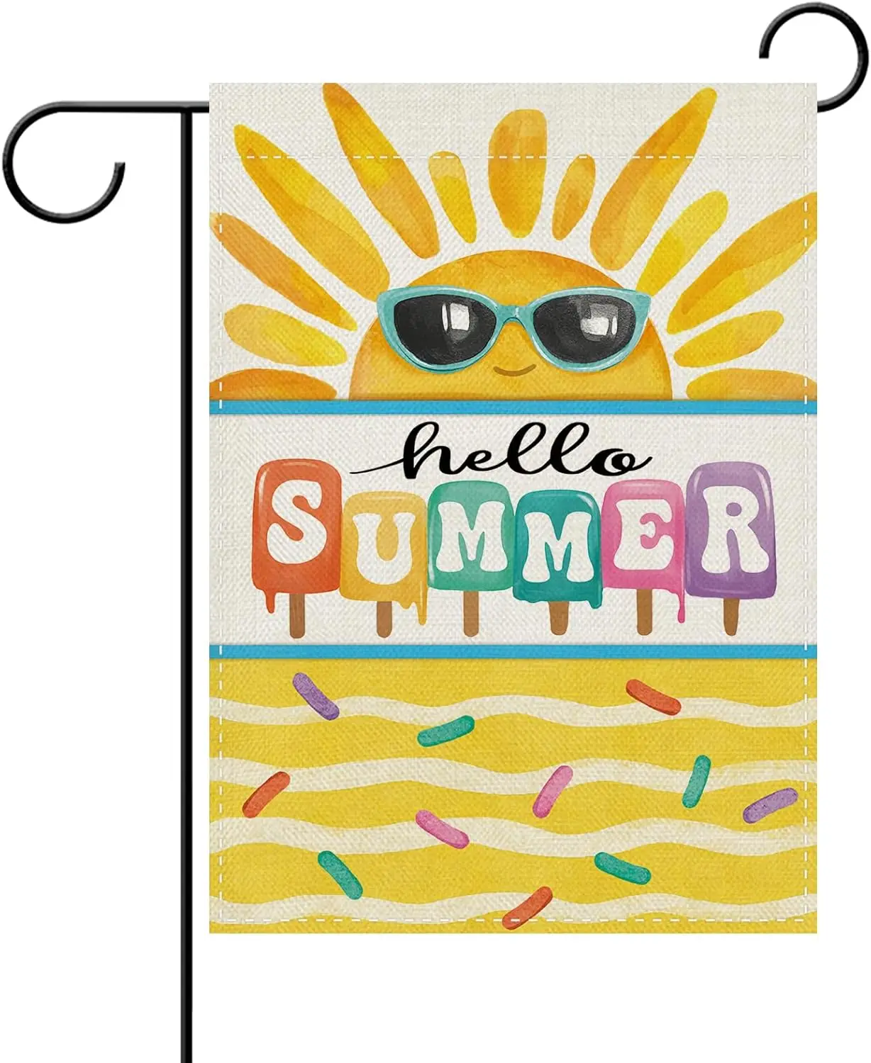 Dyrenson Hello Summer Sun Popsicle Decorative Garden Flag, Yellow Sunshine Yard Outside Home Decoration, Seasonal Burlap Out ZZM