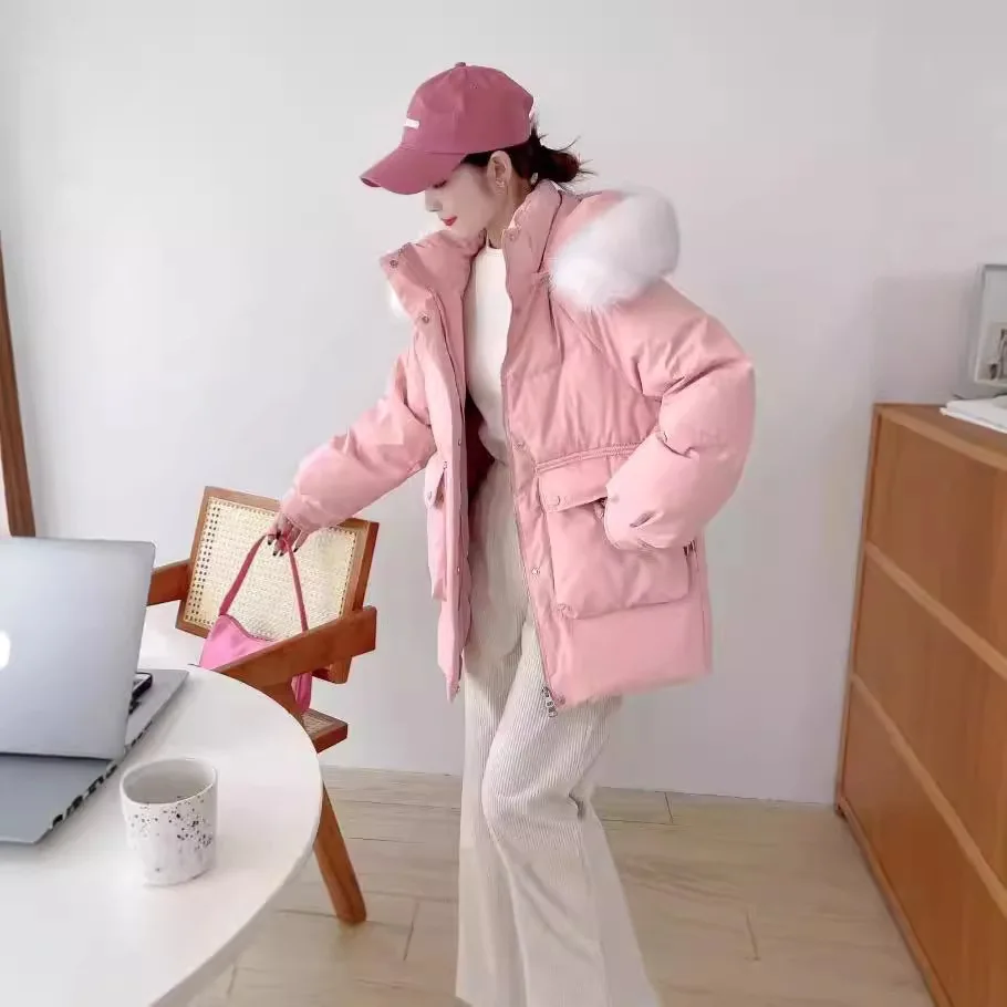 الشتاء معطف الفرو الكبير الأبيض بطة أسفل سترة المرأة متوسطة طويلة أسفل الثلوج سترة كبيرة فو الفراء معطف سميكة بطة بيضاء أسفل معطف #5