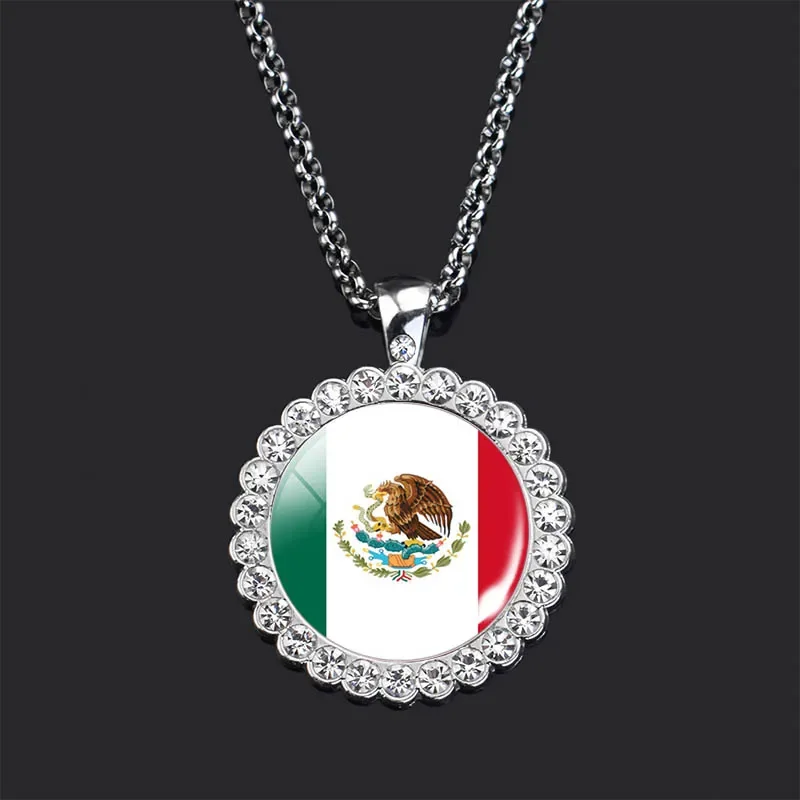 Mexico Flag Necklace Round Glass Cabochon Necklace Mexican Flag Pendant Jewelry Patriot Gift