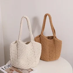 Vintage Straw Woven Bag for Women Handbags Rattan Crochet Korean Casual Commute Bag Summer Beach Tote