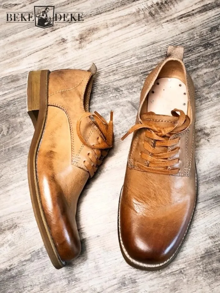 Vintage Design Square Toe Mens Derby Shoes Office Men Lace Up