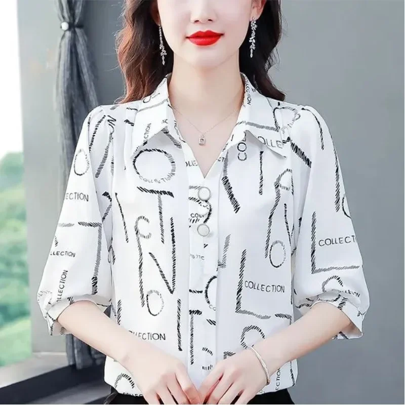 Female Clothing Short Sleeve Tees Spring Summer New Korean Blouse Printing Women's T-shirt Versatile Elegant Fashion Tops