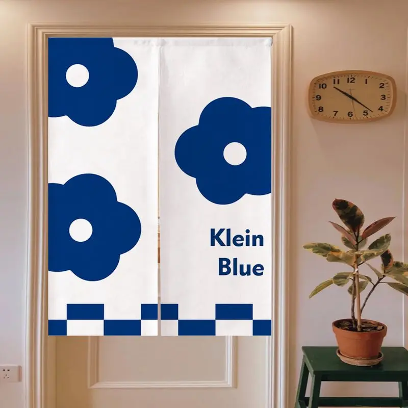 Klein Blue Geometric Flower Noren Split Door Curtain Room Divider Privacy Curtain for Apartment Entryway Modern Home Decor