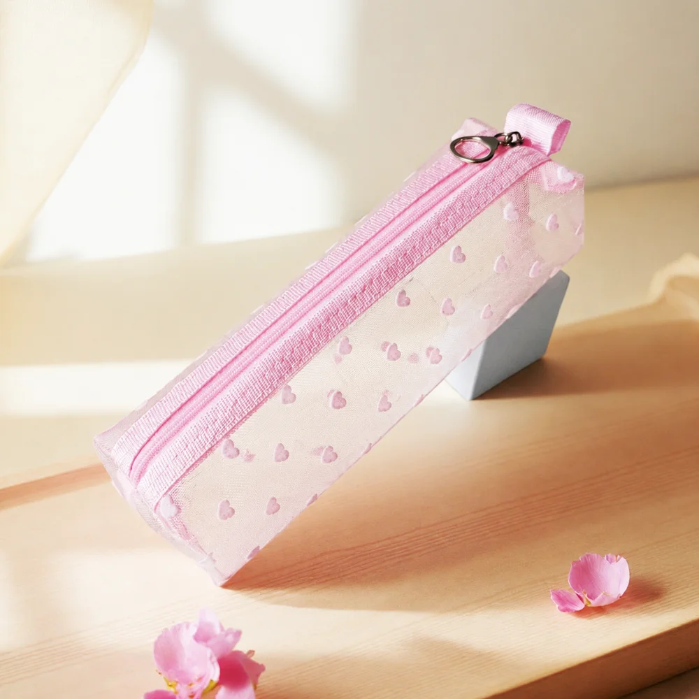 Cute Flower Edges Cosmetic Bag Lace Heart Mesh Makeup Storage Pouch Sweet INS Toiletry Bag Storage for Travel