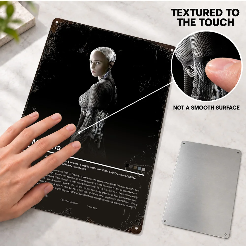 Ex Machina Android Textured Metal Poster Customized Aluminum Sign Minimalist Cinema Wall Art For Home Theater Fan Birthday Gift