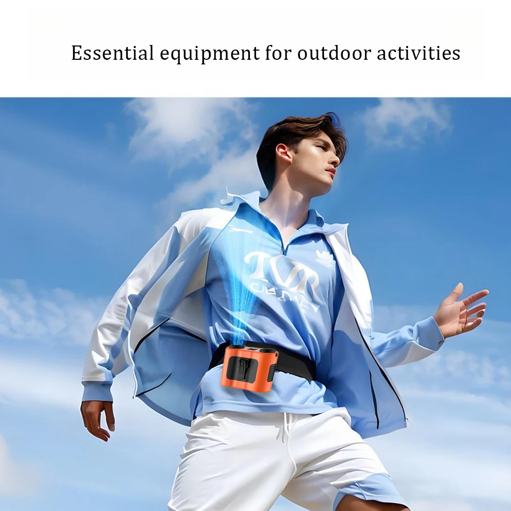 Mini USB Rechargeable Hanging Fan for Outdoor Working Double Air Outlet Waist Fan 20000Mah Portable Waist Clip Fan Wearable