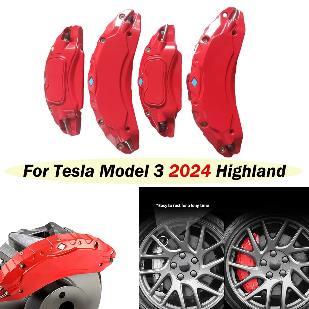 Caliper Covers For Tesla Model 3 Highland 2024 Accessories Brake Caliper Covers 4pcs/set Wheel Hub Front Rear Brake With Sticker