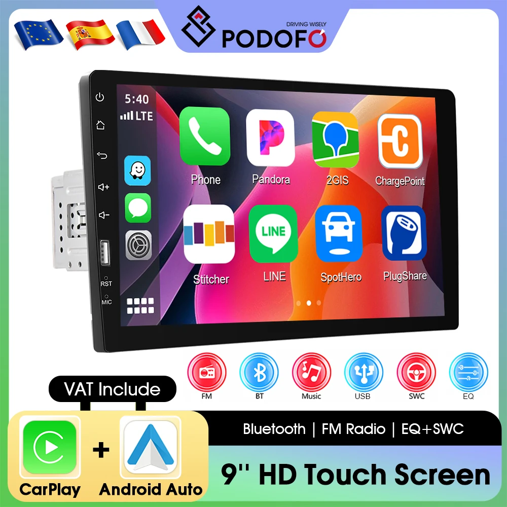 Inefala 9inch 1din Universal Car Multimedia Player Carplay Android Auto FM