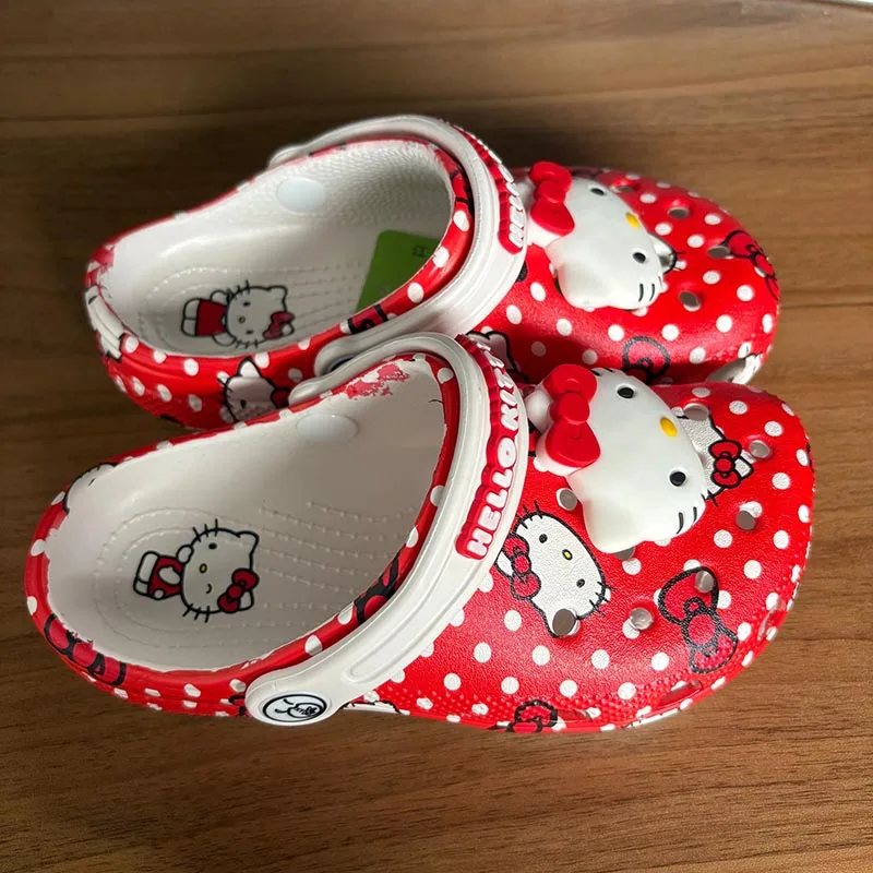 In Stock kawaii Hello Kitty Sanrio Hole Sandals Slippers Sandals Kawaii Eva Anime Home Beach Shoes Summer Slippers For Adult Kid image 4