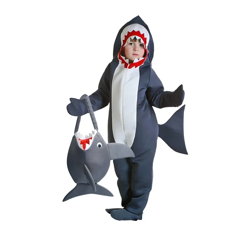 Halloween costume For Kids shark Child Grey Jumpsuit Animal Birthday Party Girls Boys Purim Cosplay