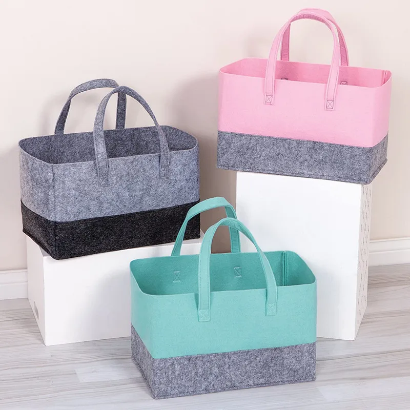 Felt Handbag Large Capacity Shopping Bag Foldable Women Handbag for Toy Book Environmental Sundries Storage Bag with Handle