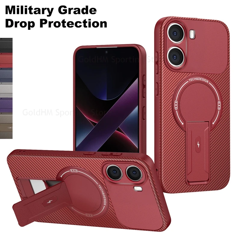 

Military Shockproof Carbon Fiber Case For Poco X7 Pro 5G POCO Poco F7 Ultra For Magsafe Invisible Bracket Cover Redmi Turbo 4 5G