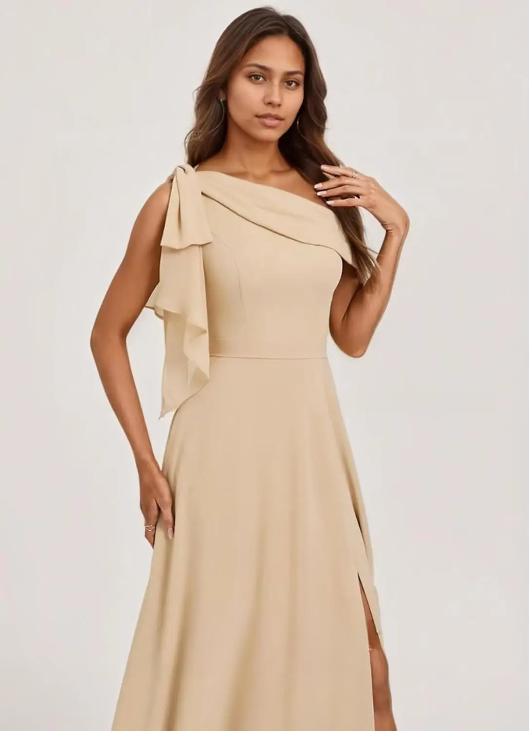 원숄더 롱 브라이드메이드 드레스 쉬폰 빅 보우 A라인 볼 드레스 여성용 우아한 정장 이브닝 드레스, 칵테일 드레스