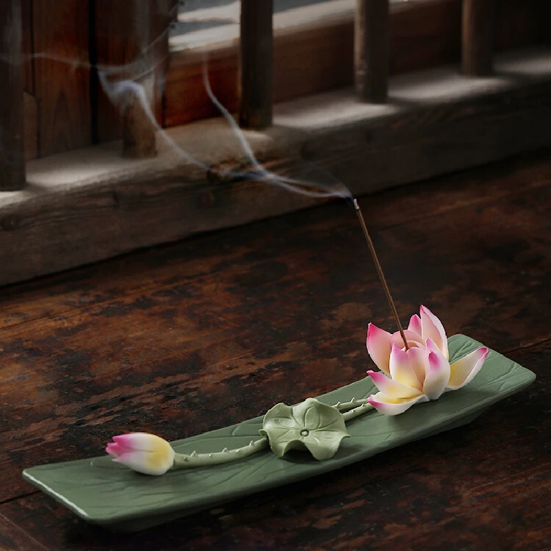 0023 Ceramic Handmade Lotus Incense Holder Zen Incense Burner Creative Design Room Decorations Birthday Gift Tray Base