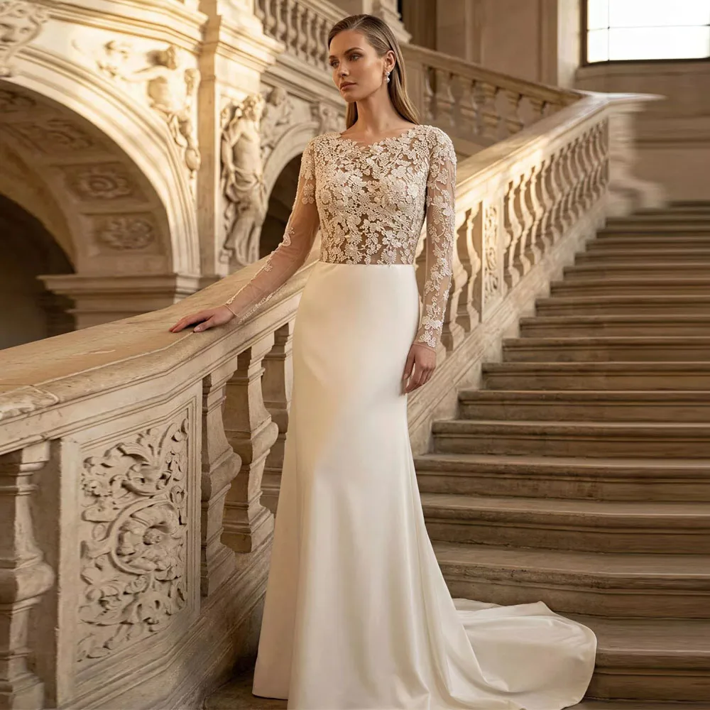 

Sexy Long Sleeves Women Wedding Dresses Elegant Floor-Length Bridal Gowns Customized Party Vestidos Para Bodas Mujer Invitada