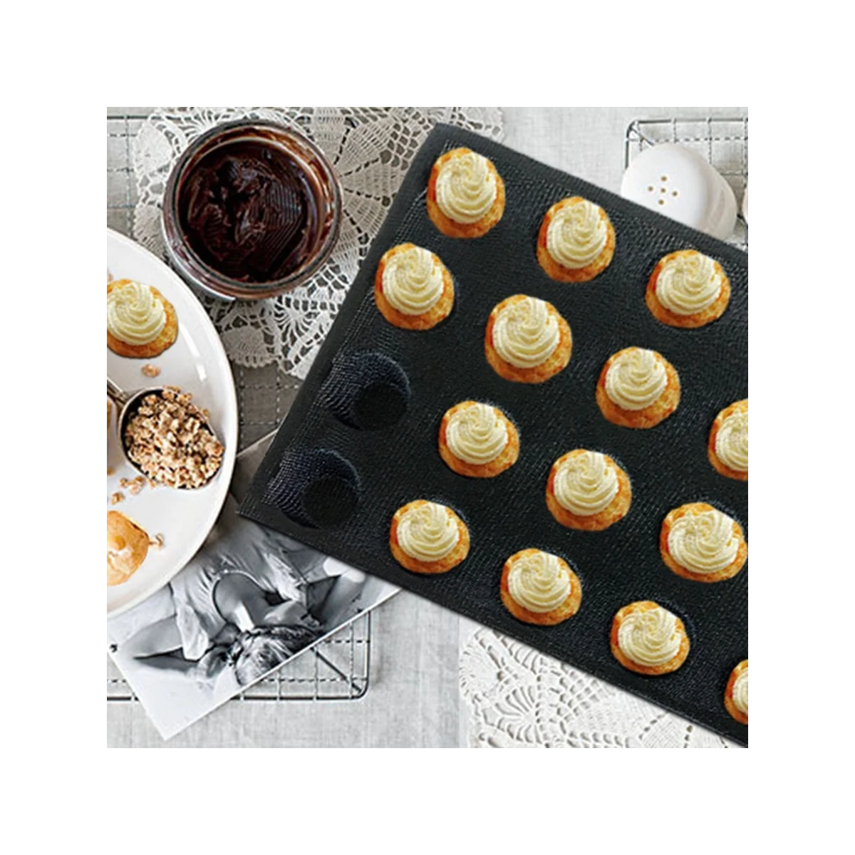 ABLK 20 หลุมแม่พิมพ์ซิลิโคนเค้ก T มินิพิซซ่ารุ่นรอบขนมปังแฮมเบอร์เกอร์แม่พิมพ์ Non-Stick ถาดอบเครื่องมือ