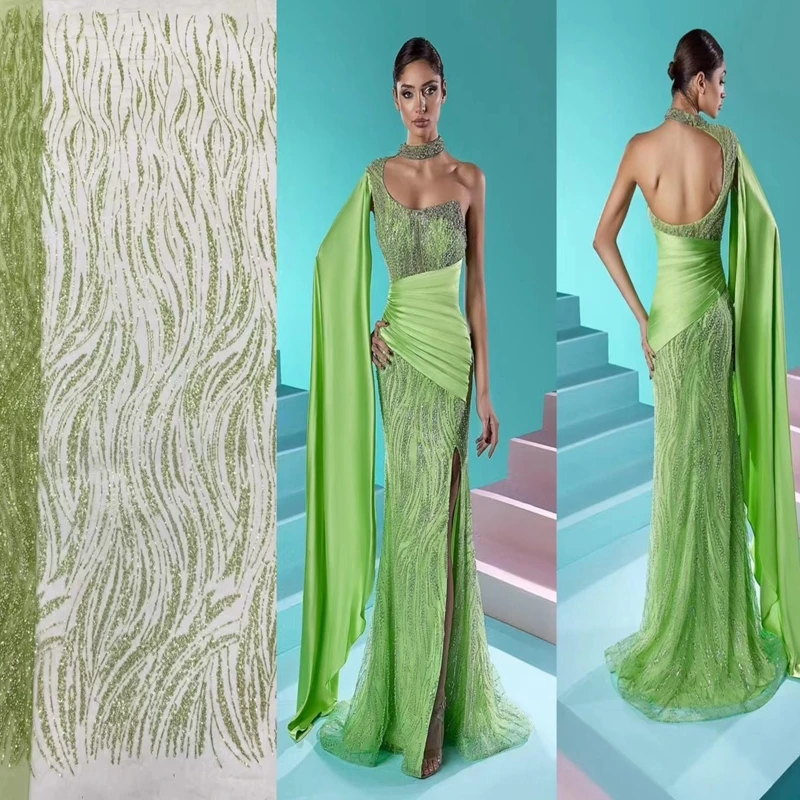 

Tulle Lace Korea Handmade Wedding Mesh Fabric All Small Beads Tubes Sequins African Heavy French Cloth TS2826
