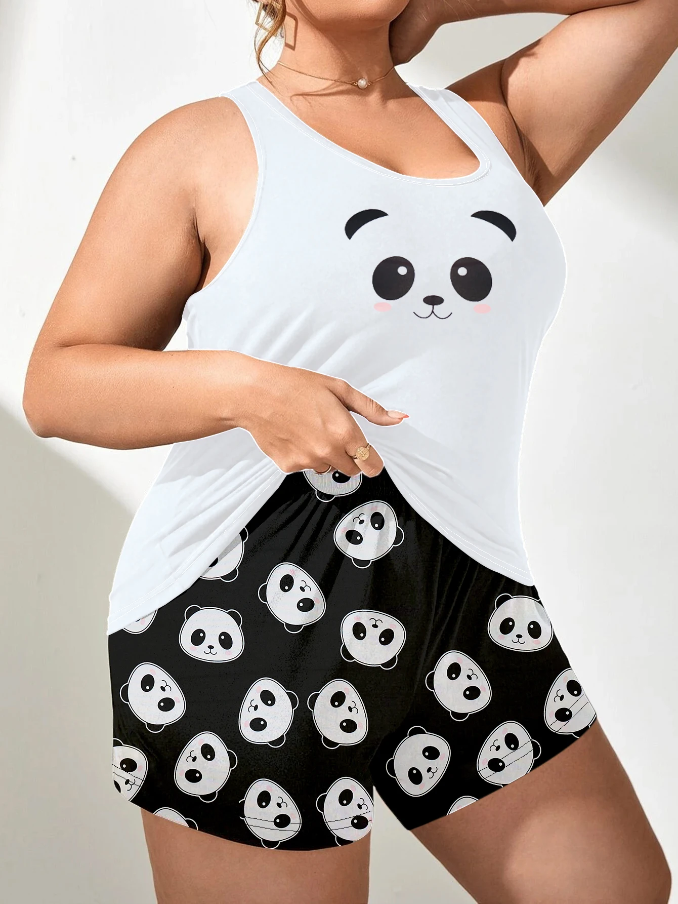 Conjunto de pijama con estampado de Panda para mujer, chaleco sin mangas y pantalones cortos, conjunto de muebles para el hogar, fresco y lindo, Verano