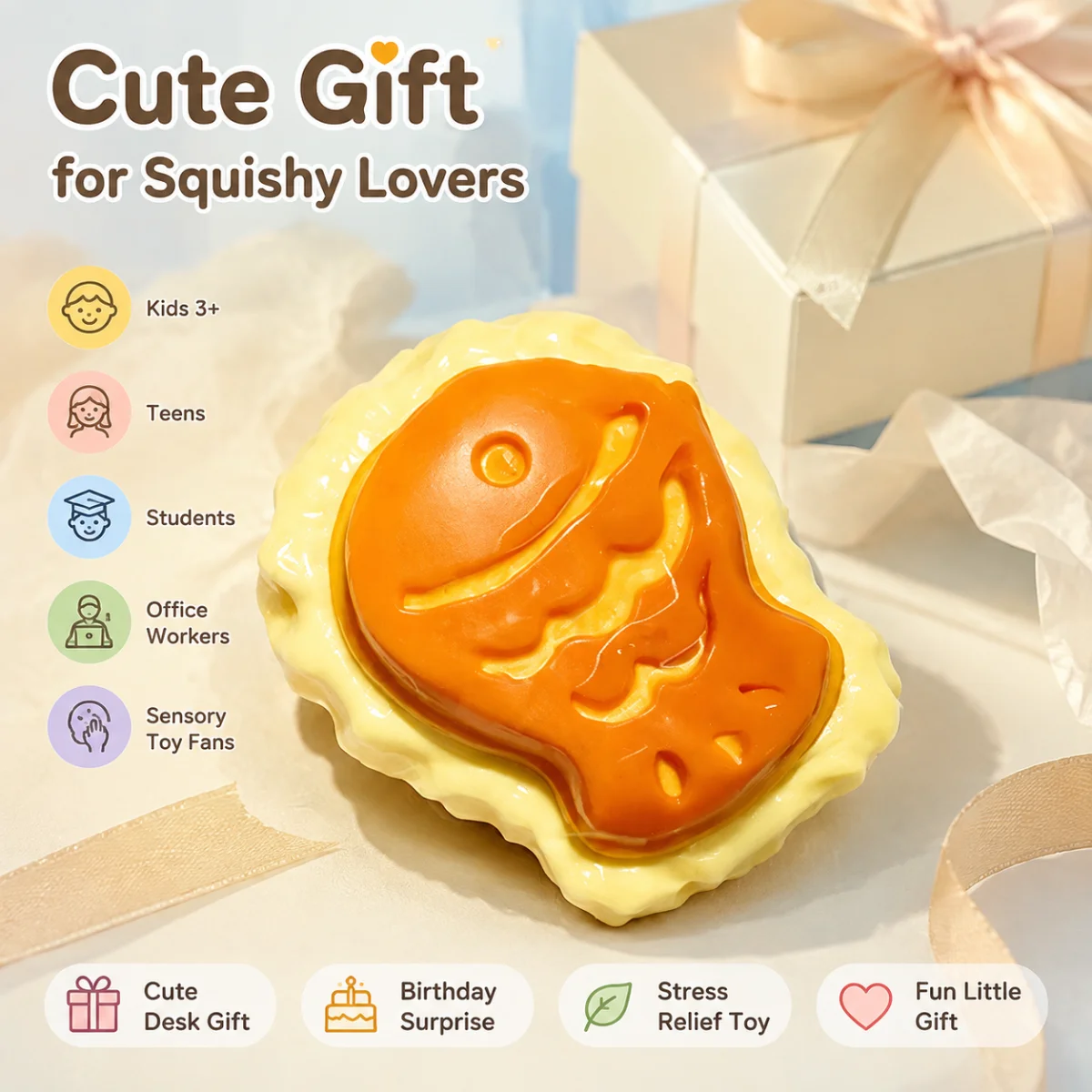 Slow Rebound Simulation Fish Dessert Squeeze Toy Food Grade Silicone Squishy Toy Cartoon Fish Pastry Decompression Fidget Toy