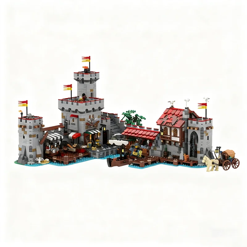 NEW 622PCS MOC Medieval Castle Seaside Market Smuggler S Nest Model Custom Bricks DIY Creative Ideas Assembly Display Gift Home