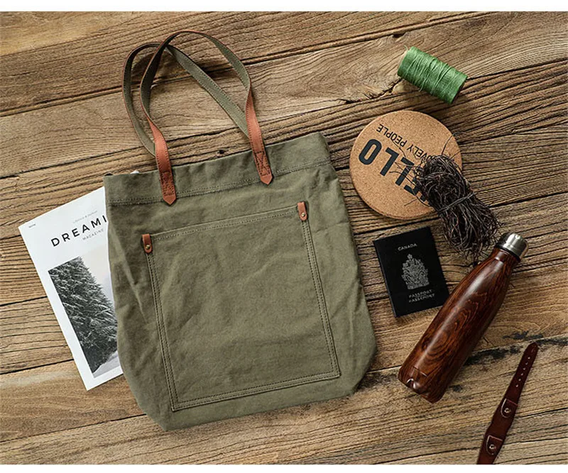 Vintage canvas genuine leather men's tote bag outdoor luxury work