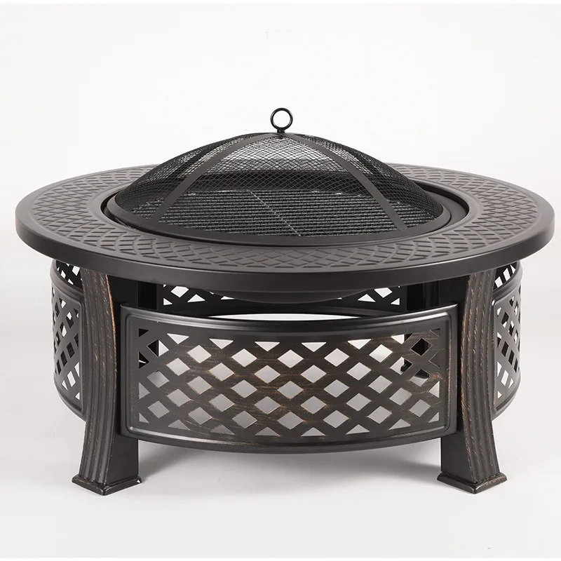 Outdoor Round Fire Pit BBQ Grill, Multi-Functional Charcoal Stove for Garden Camping Heating & Cooking