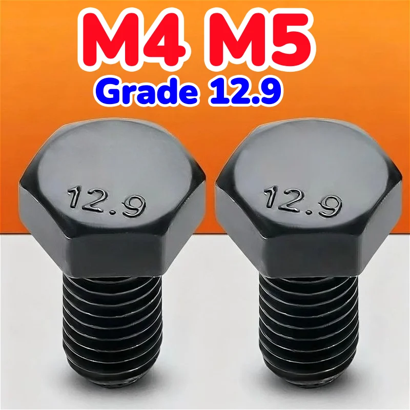M4 M5 Black Grade 12.9 Metric Thread Full Thread External Hex Head Screw Bolts High Strength Hexagon Head Bolt