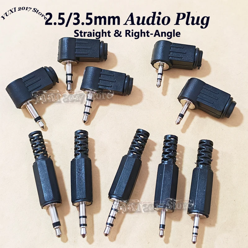 1-10PCS 2.5/3.5mm Audio Plug Straight & Right Angle 2/3/4Pin Mono Stereo Male Connector for Headphone Microphone DIY