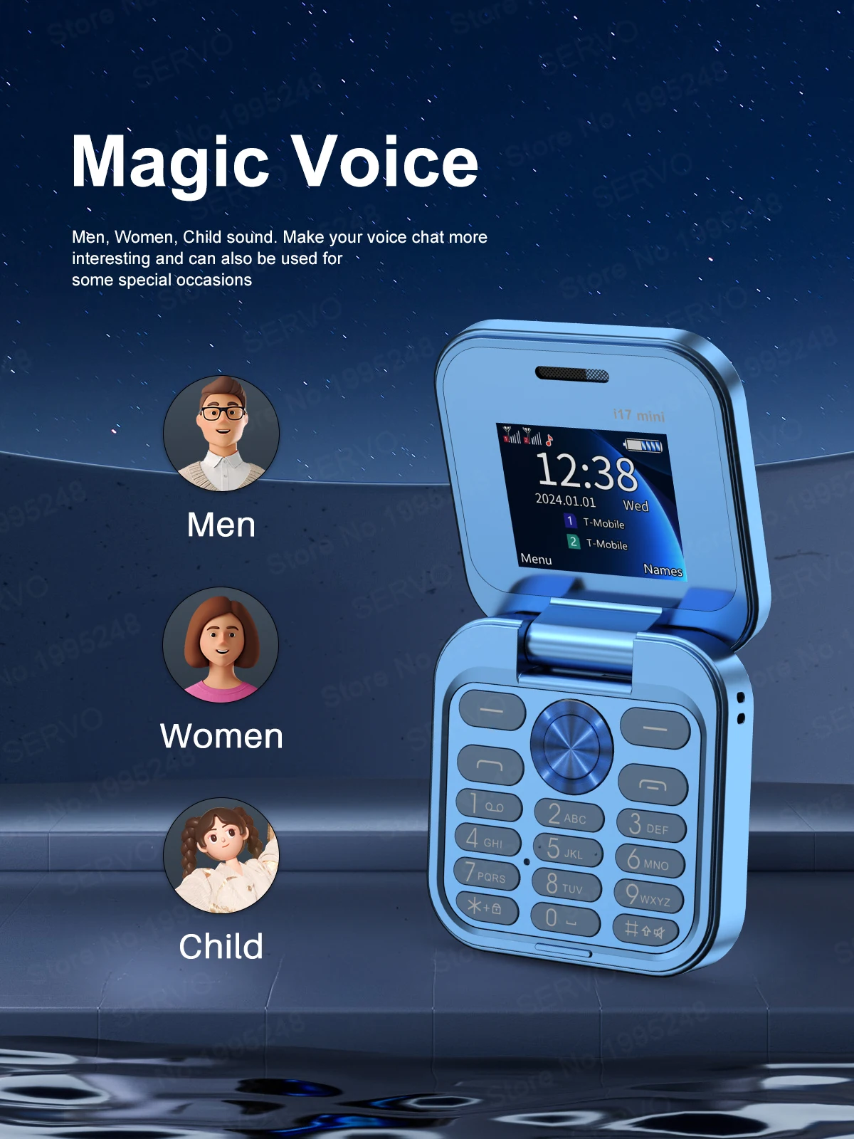 SERVO I17 Mini Foldable Small Mobile Phone 1.77-inch Screen Magic Voice 2G Double SIM Card Slot FM Radio Button Mini Flip Phones