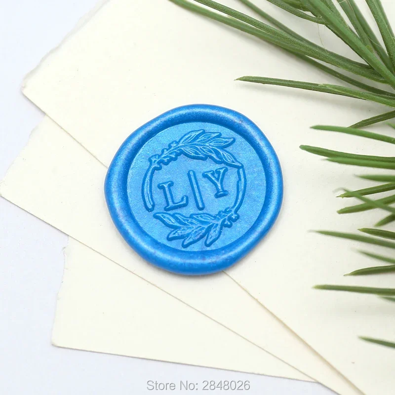 Custom Initials with leaves  Wax Seal Stamp,Wax Seal Stamp Kit,wedding invitation seals,wedding gift,personalised wood wax stamp
