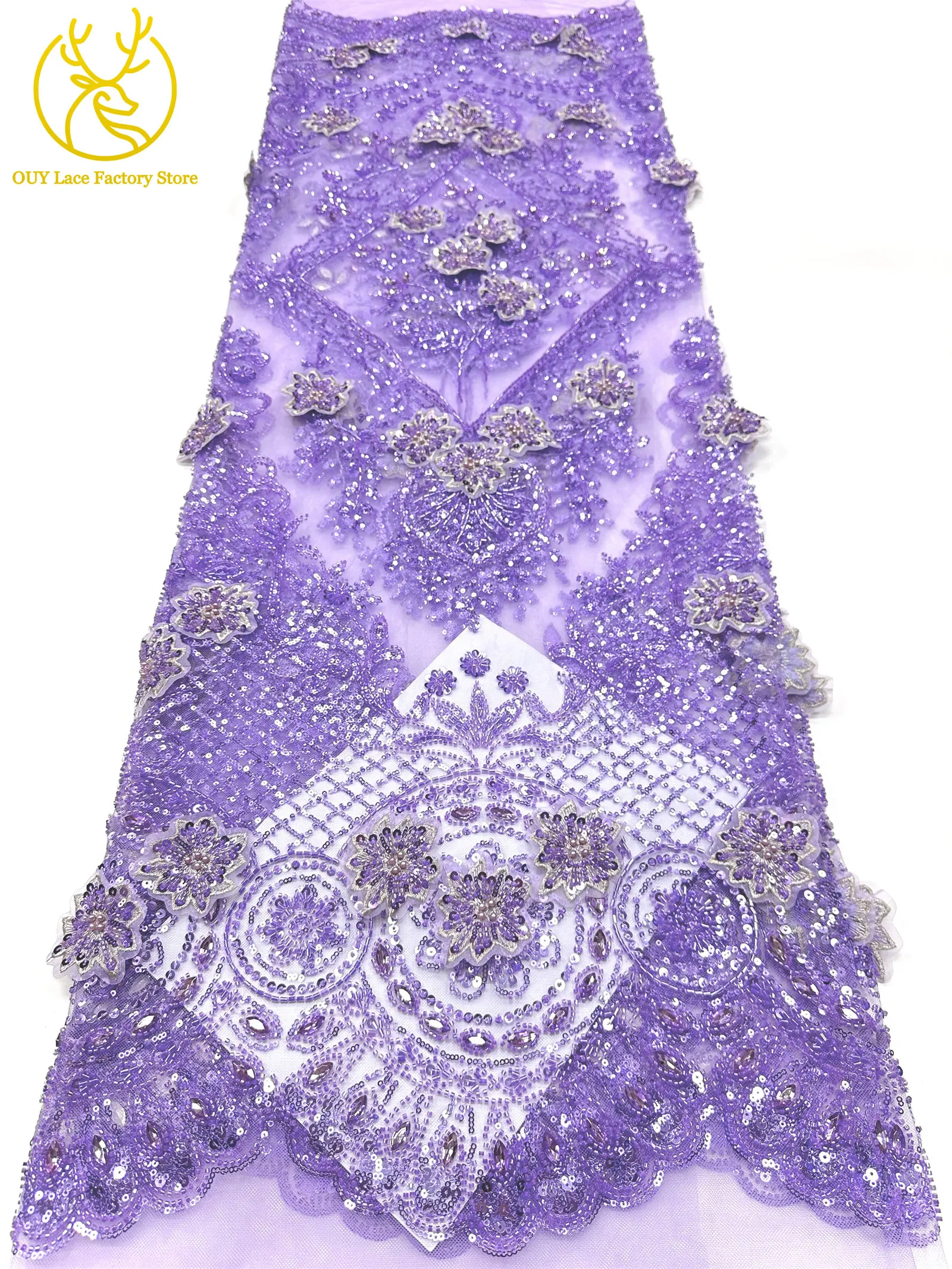 3D-Stickerei Blumen Französischer Mesh-Stein-Spitzenstoff 2026 Afrikanischer Nigerianischer Tüll Perlen-Pailletten-Spitzenstoff für Hochzeitsnäharbeiten – Detail 22