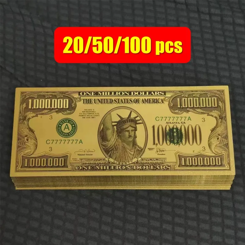 

20/50/100pcs US Dollars US Statue of Liberty Gold Banknotes One Million Dollars Bills Commemorative Bank Notes Home Decor