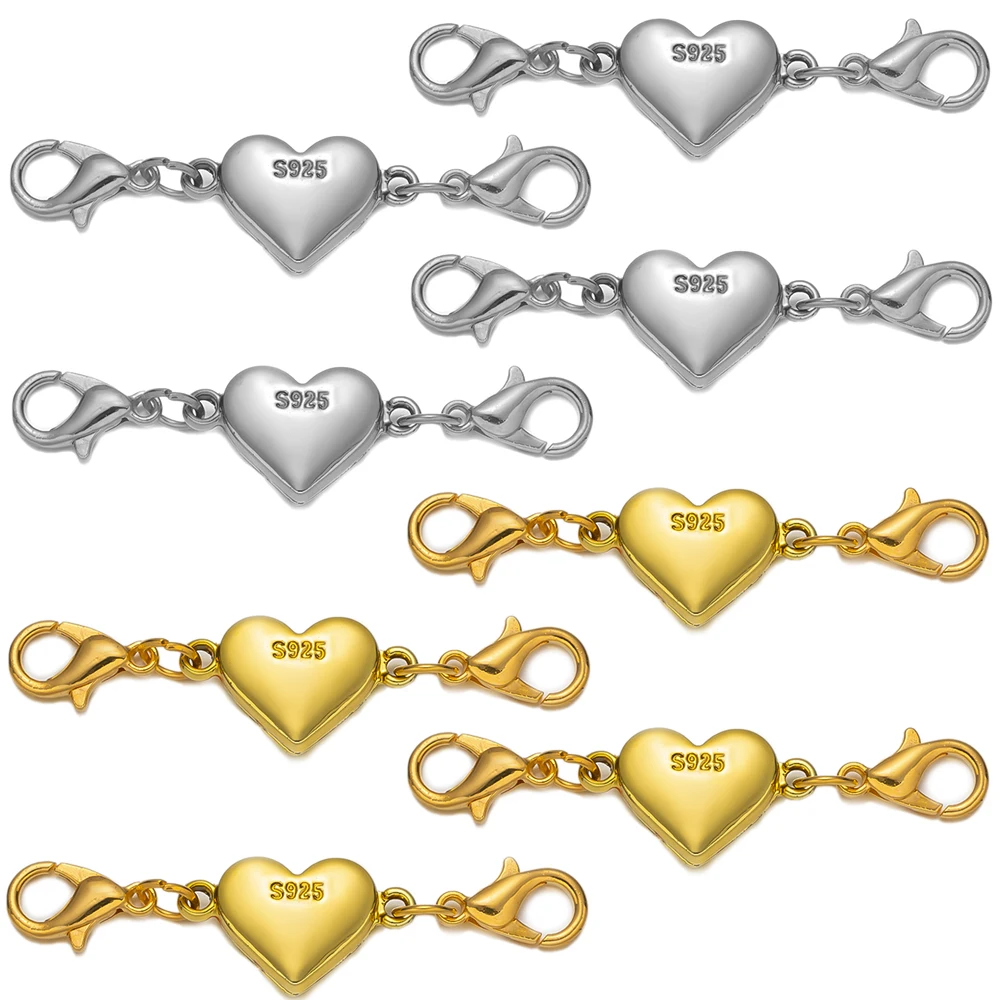 

5pcs 925 Sterling Silver Heart Locking Magnetic Clasps DIY Bracelet Extender Necklace Closures for Jewelry Making Gold Silver