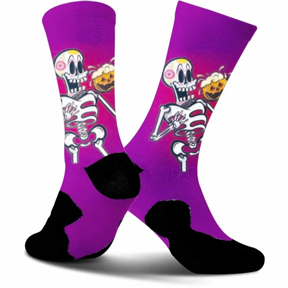 Calzini da ciclismo sportivi con motivo scheletro ubriaco creativo, traspiranti, che assorbono il sudore, adatti per gli appassionati di sport all'aria aperta