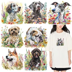Watercolor Garden Pet Dog Iron On Patch transfers ready to press dtf Heat Transfer Printing On Clothes Children's clothing