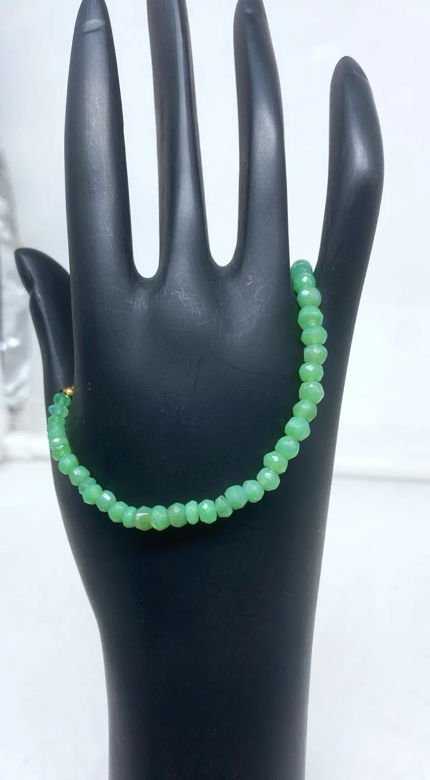 Chrysoprase Bracelet 7 Inch 2-4mm Faceted Beads Natural Green Gemstone Handmade