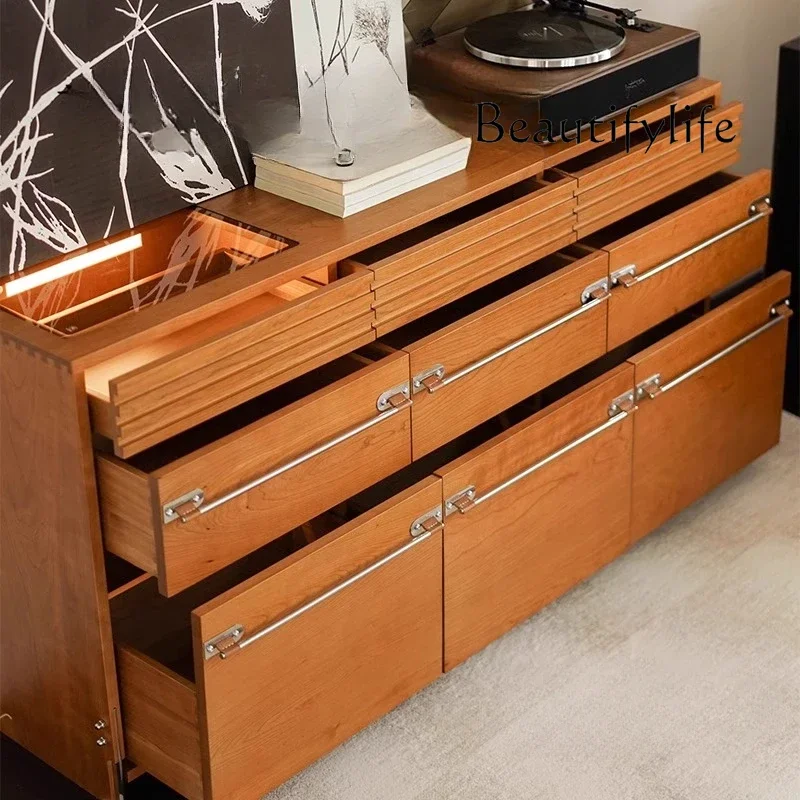 X French Medieval Nine-bucket Cabinet, Dining Side Cabinet Integrated Against The Wall, Solid Wood Bucket Cabinet Bedside Cabin