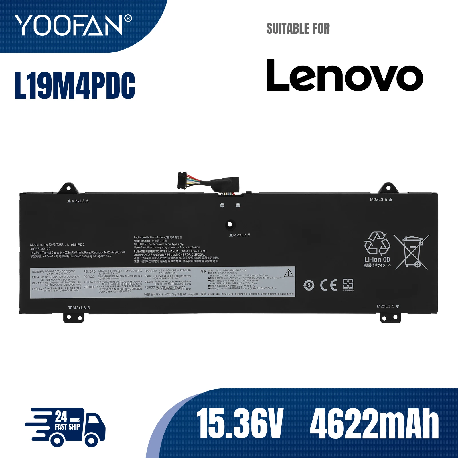 

YOOFAN L19C4PDC Laptop Battery For Lenovo Ideapad Yoga 7-14ITL5 7-15ITL5 Series 5B10Z26482 L19M4PDC L19C4PDC 15.36V 4622mAh