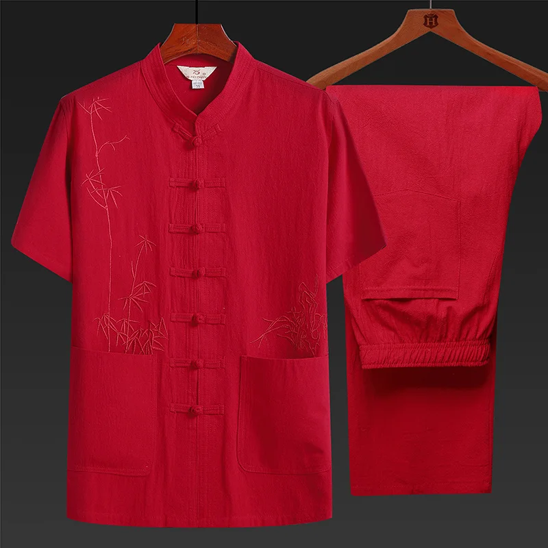 Conjunto de Pijama de Algodón de Manga Corta para Hombre, Estilo Tradicional Chino, Tejido Fino, Informal, para Verano