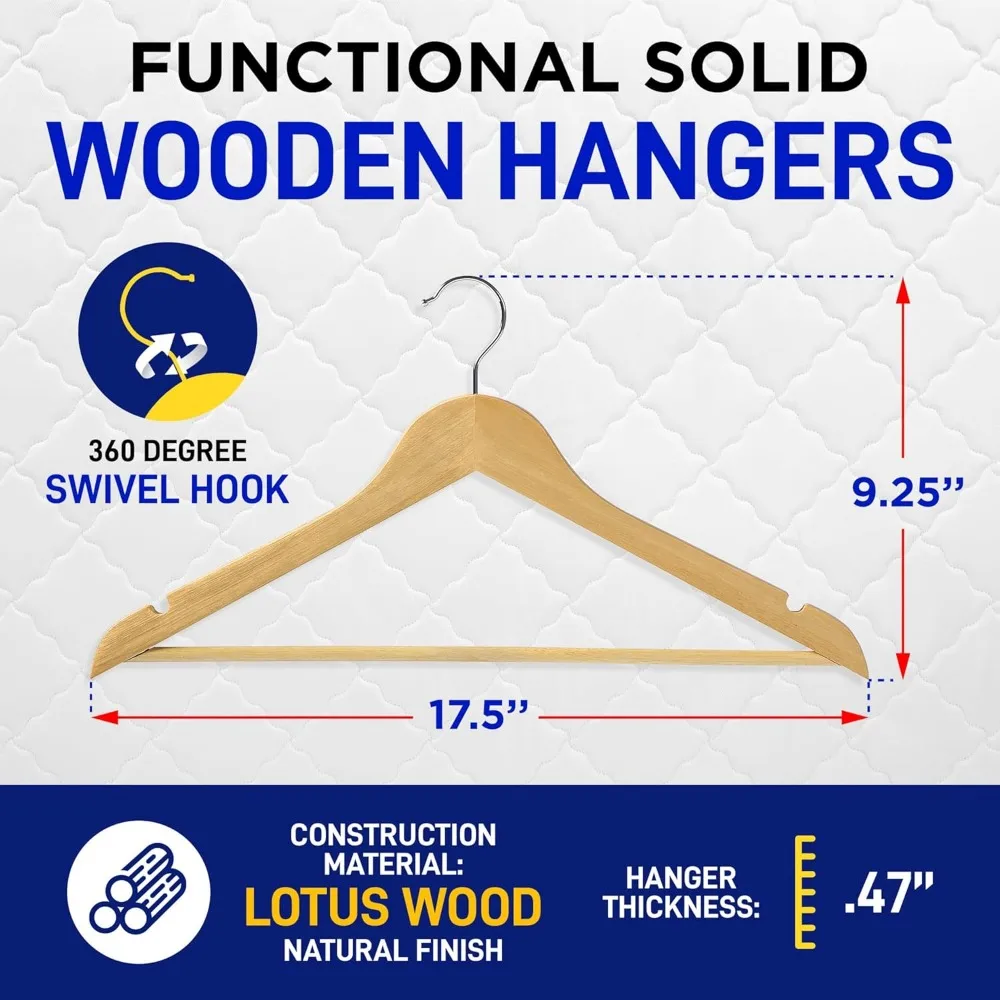 Wooden Hanger Set - 50 Pieces Non-Slip Versatile Closet Space-Saving Hanger Set for Suit, Coat, Camisole, Jacket, Pants,