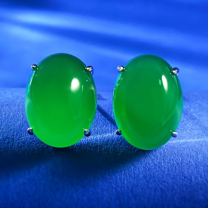 

2023 New 925 Silver Full Diamond Inlaid 12 * 16 Simulated Jade Marrow Earrings Rich Women's Luxury Earrings