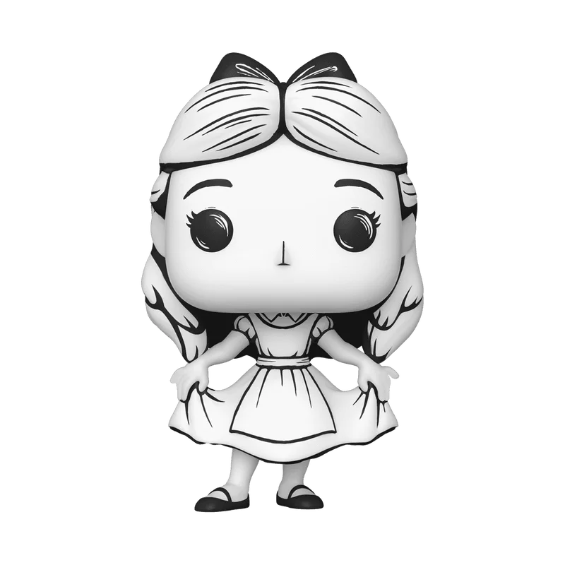 Funko Pop Disney Alice Model Movie Cartoon Toys Collectibles Black White Sketched Style Kid Girl Car Ornament Doll Festival Gift