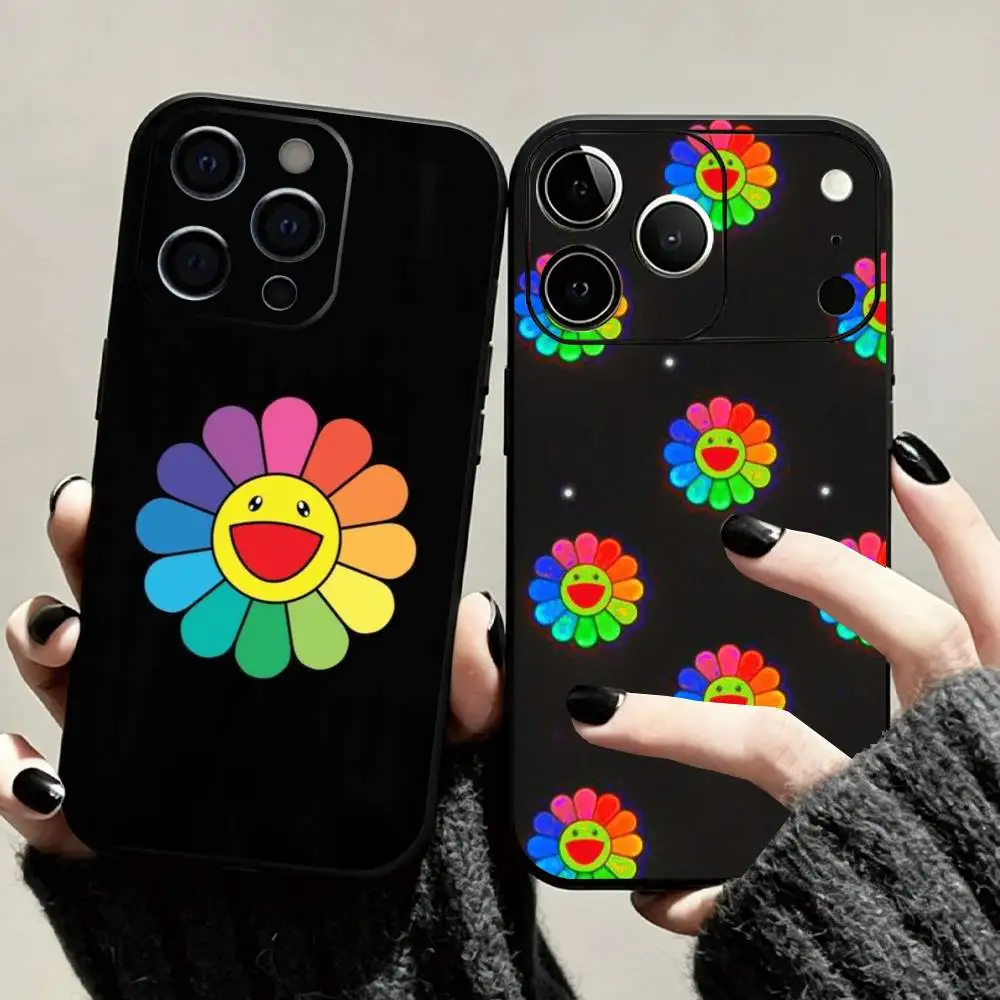 Takashi M-Murakami Flower Art Phone Case For iPhone 18,17,16,15,14,13,12,11 Plus,Pro Max, Others Soft Black Cover Gift