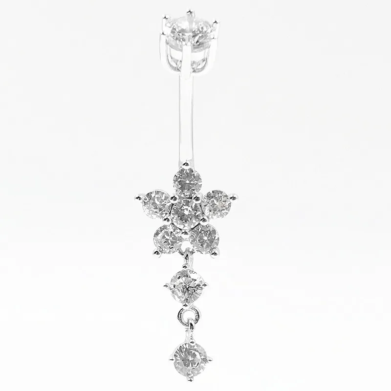 

S925 Sterling Silver Belly Piercing Fashion Flower Navel Ring Body Piercing Jewellery,Zircon Stones Jewelry for Women Girl