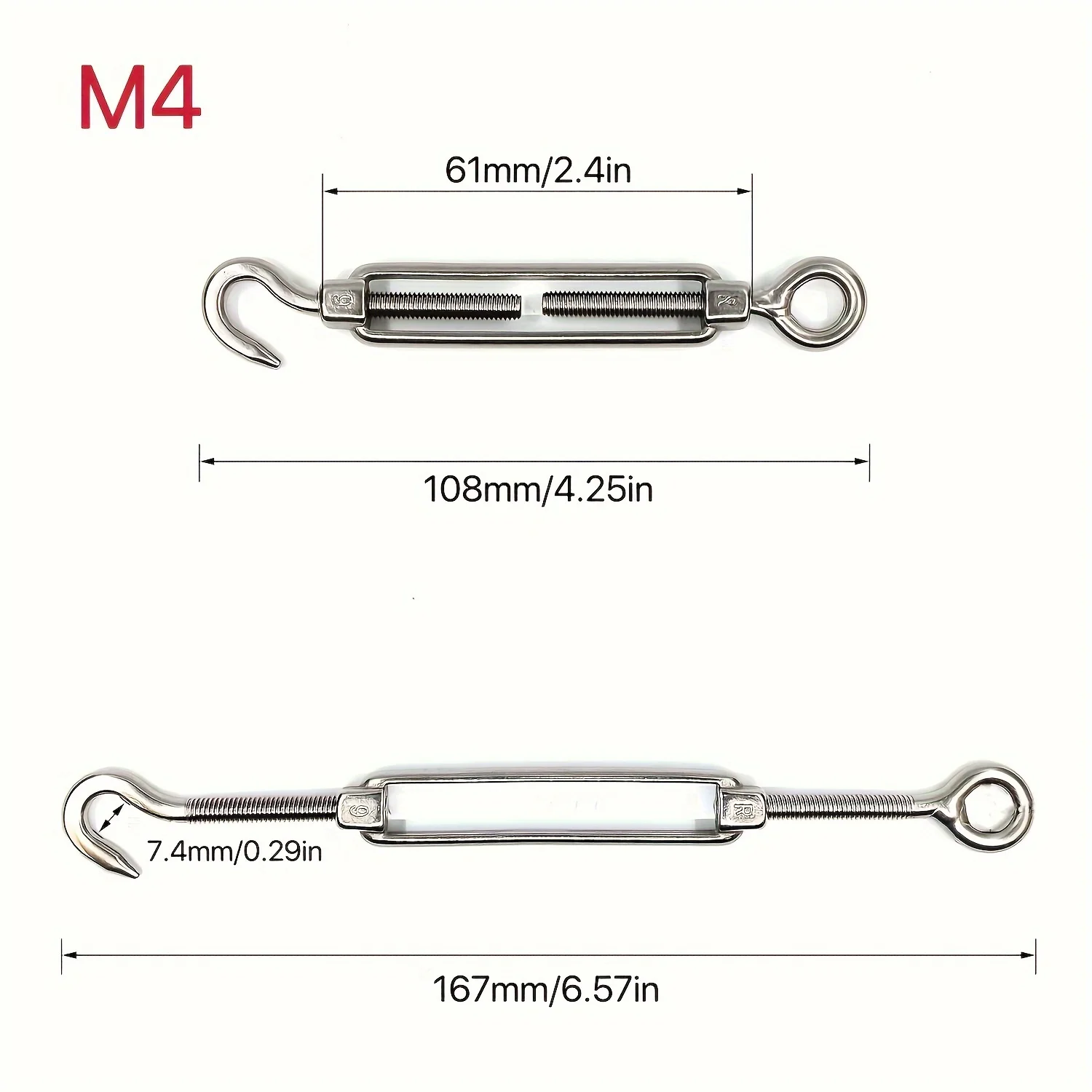 4-Pcs 304 Stainless Steel Eyelet Rotating Fasteners, Used for Cable Wire Rope Tension, String Light Suspension Tension Line Kit