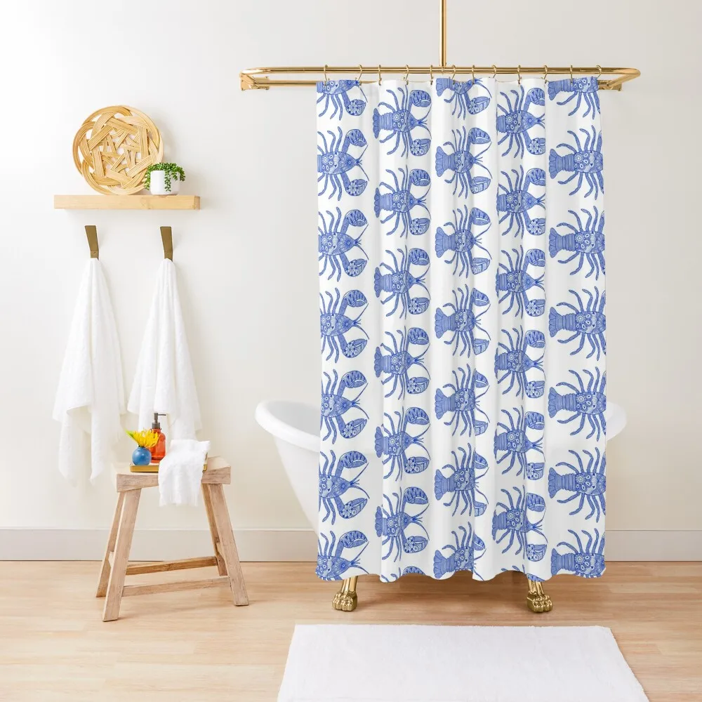 

Lobster (blue and white, horizontal) Shower Curtain Elegant Bathroom Anime Bathroom Waterproof Fabric Bathroom Curtain