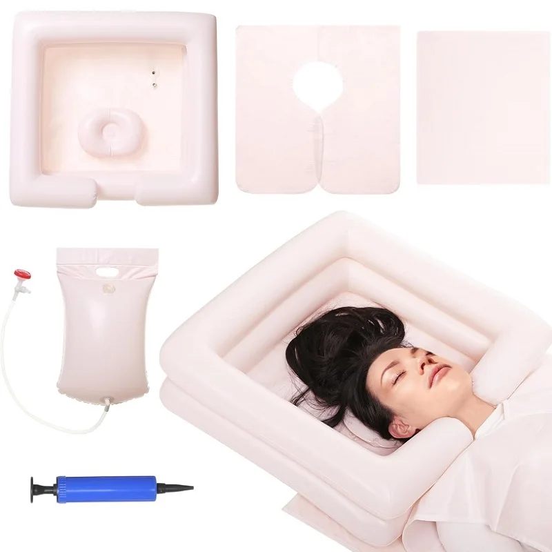 Inflatable Bedside Shampoo Set with Water Bag, Post-surgery or Bedridden Patients. Water Bag Capacity 2.1 Gallons (8L)(Set of 5)